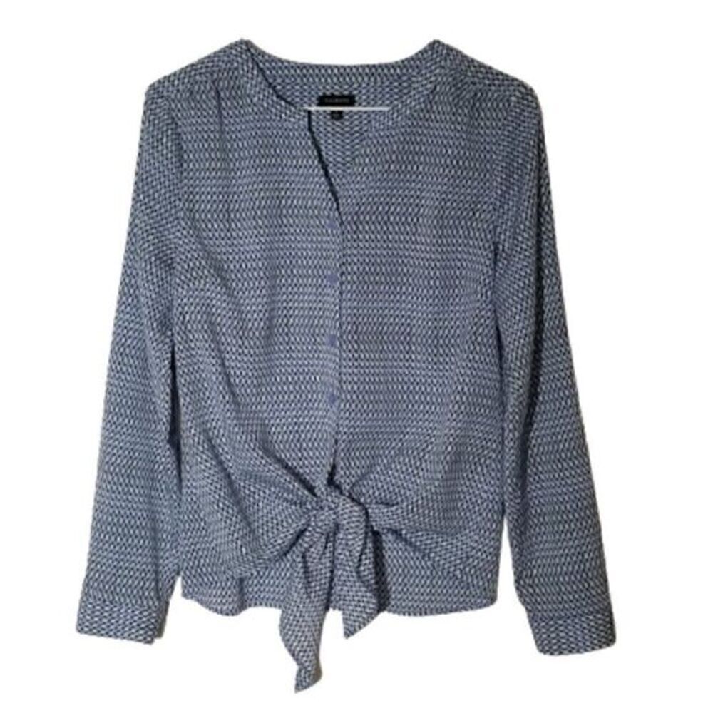 TALBOTS Geometric Print Tie Front Button Down Top